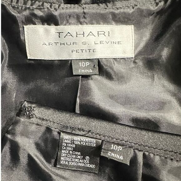 Tahari ASL Blazer Skirt Set Women's 10P Petite Black Long Sleeves Ruffle Neck - Picture 5 of 5
